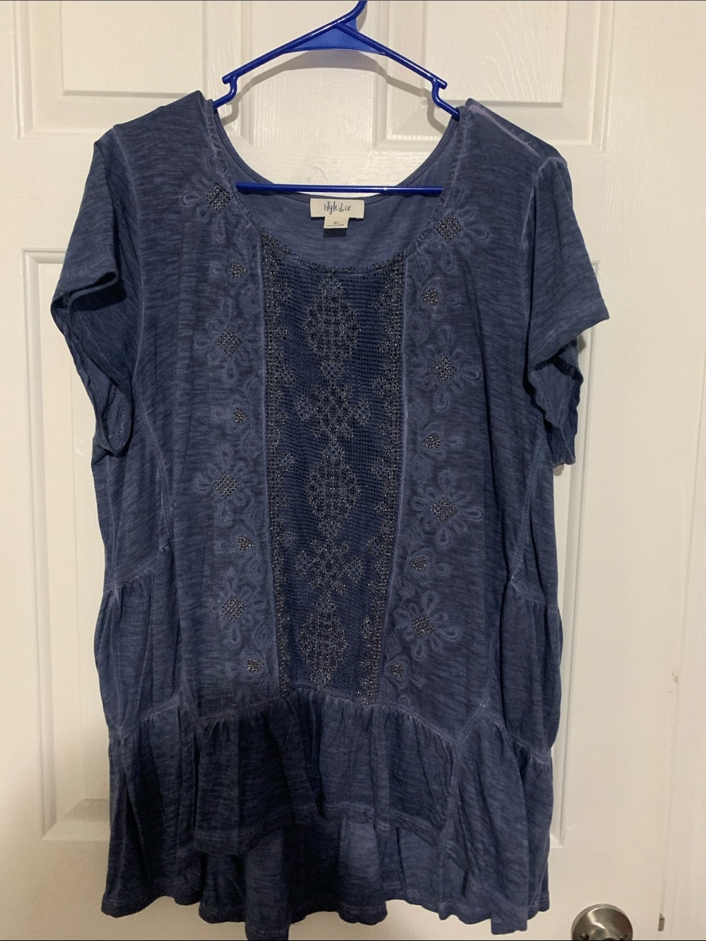 Style and co blue embellished boho shirt